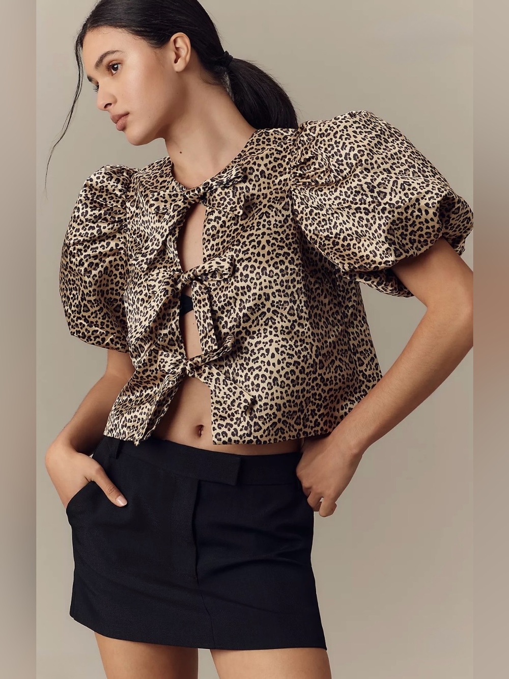English Factory Animal Print Puff Sleeve Blouse